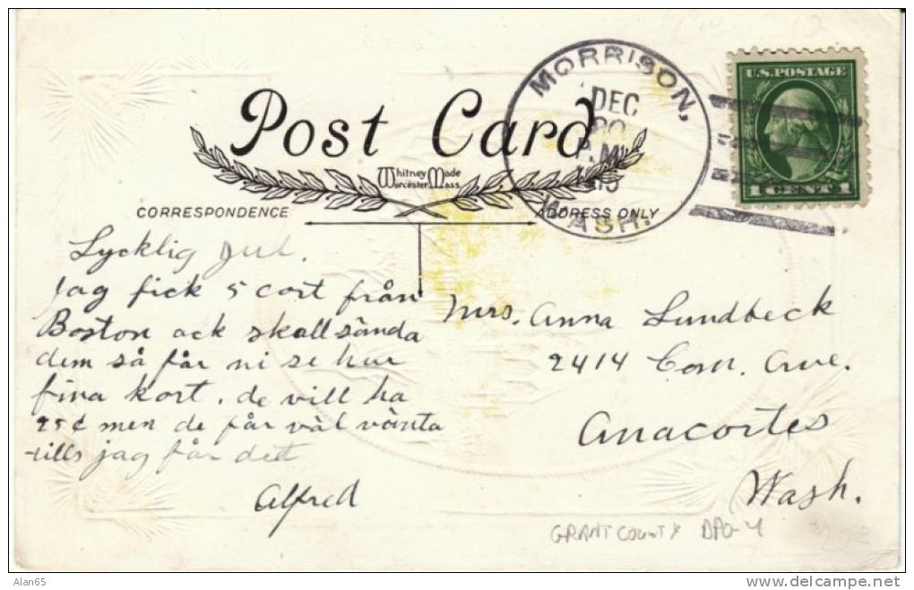 DPO Morrison WA Washington, Grant County Closed Post Office Rf-4, 4-bar Postmark Cancel On Postcard - Marcofilie