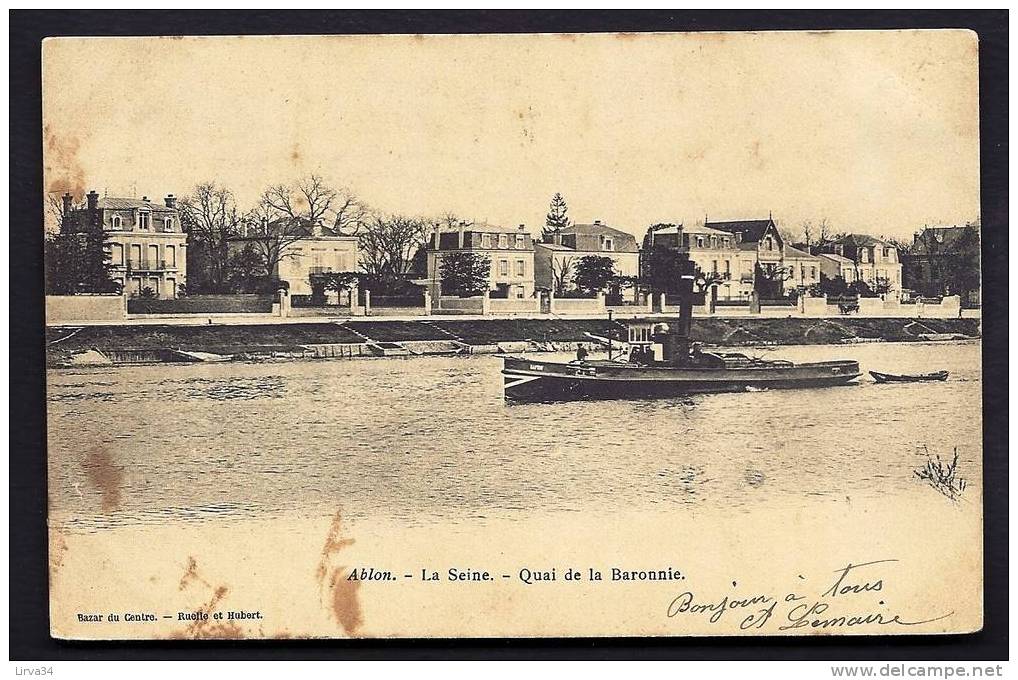 CPA PRECURSEUR- FRANCE- ABLON (94)-  LE QUAI DE LA BARONNIE EN 1900- VILLAS-  PASSAGE D'UNE PÉNICHE A VAPEUR- - Ablon Sur Seine