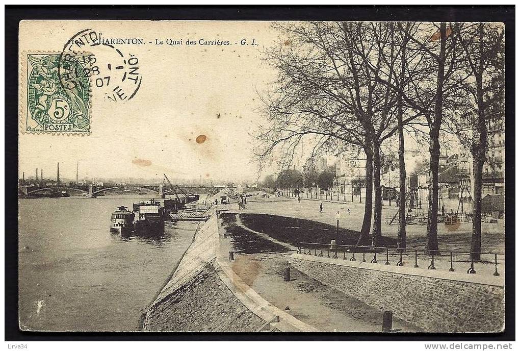 CPA  ANCIENNE- FRANCE- CHARENTON (94)- LE QUAI DES CARRIERES EN GROS PLAN- EMBARCADERE VOYAGEURS- LE PONT- BALANCOIRES - Charenton Le Pont