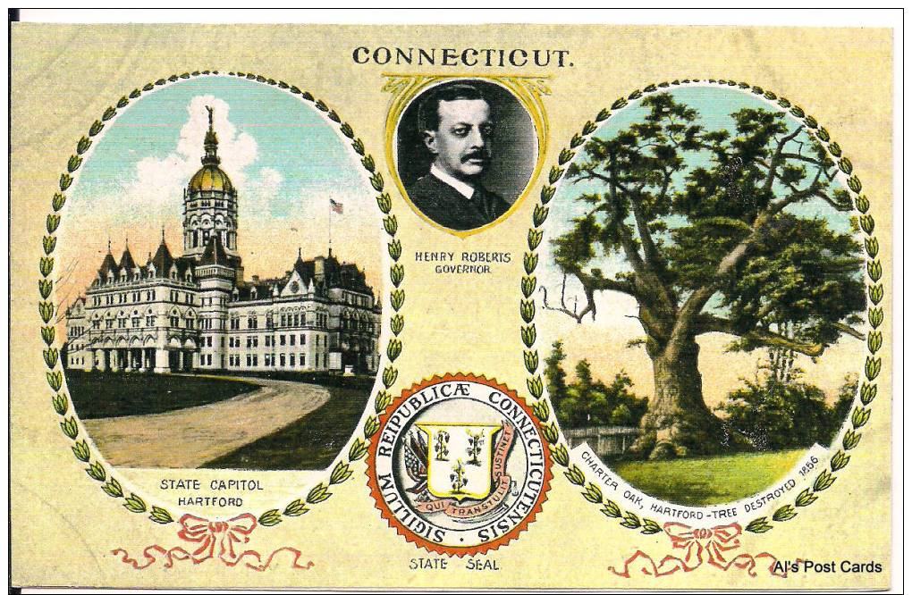 Connecticut Postcard, STATE CAPITOL, STATE SEAL, HENRY ROBERTS Leighton Postcard  # In Good Condition - Hartford