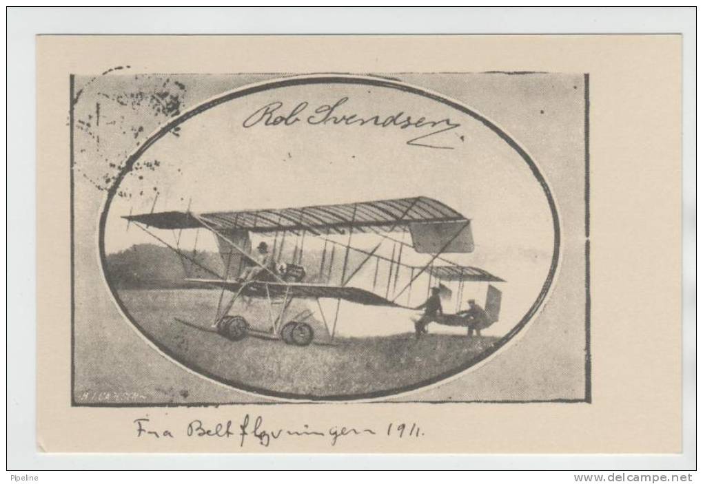 Denmark Reprinted Post Card From 1911 Used 1986 Robert Svendsen Flight Middelfart - Fredericia Exhibition BELTFLY 86 - Lettres & Documents