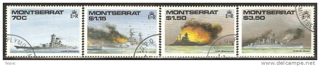 Montserrat 1990 Mi# 762-765, Block 55 Used - World War II Battle Ships - Montserrat