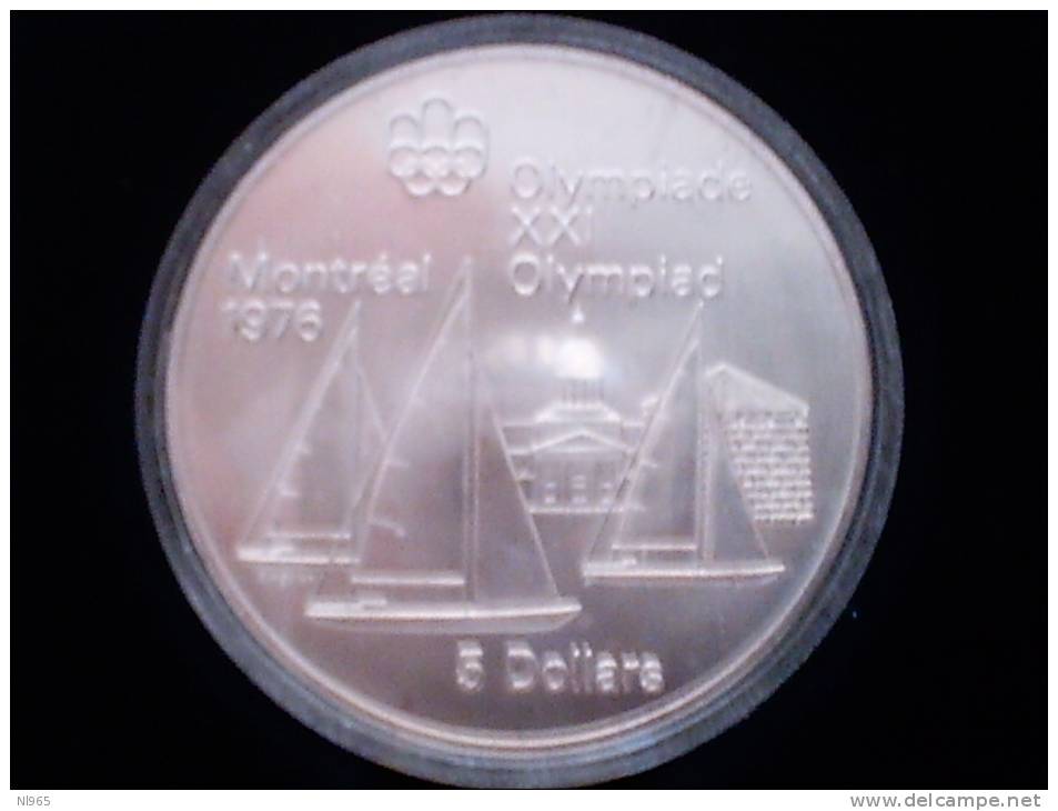 CANADA  1976 OLIMPIADI MONTREAL  OLYMPIC GAME VELA  ( SAILBOAT )  5 SILVER DOLLARS  In ARGENTO FDC UNC - Canada