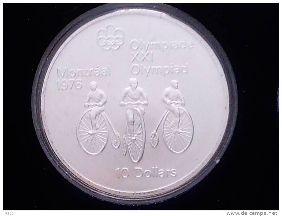 CANADA  1976 OLIMPIADI MONTREAL  OLYMPIC CICLISMO  ( CYCLING )  10 SILVER DOLLARS  In ARGENTO FDC UNC - Canada