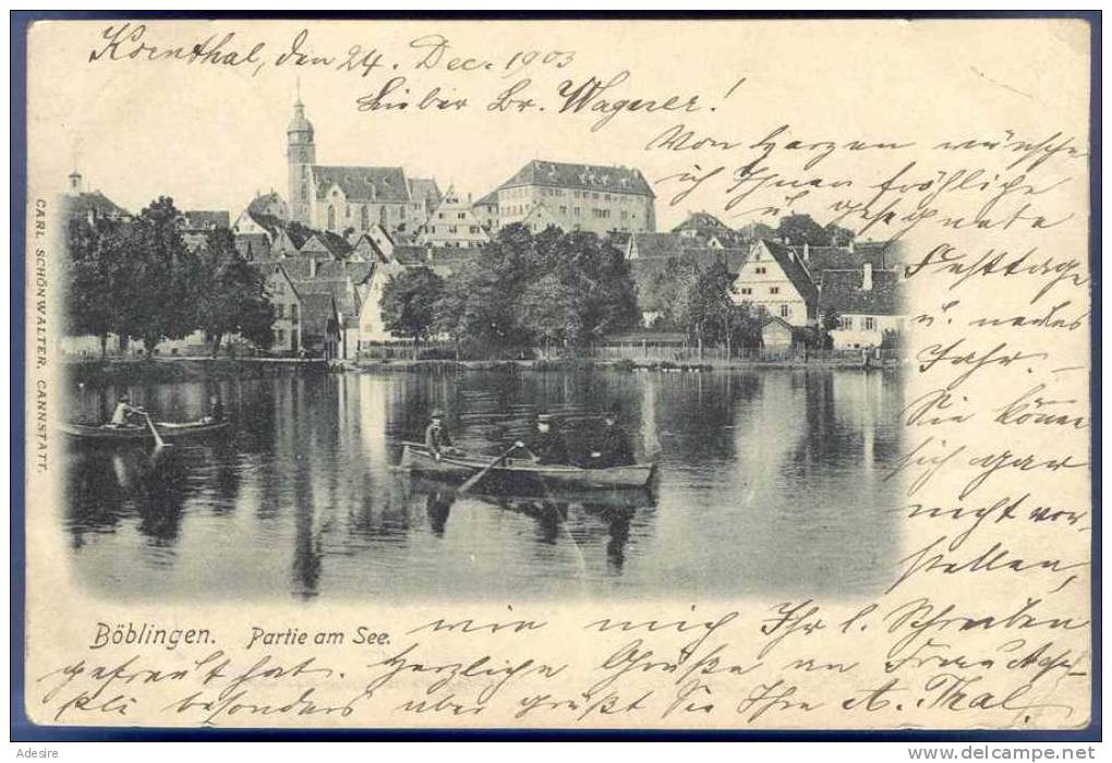 Ansichtskarte : BÖBLINGEN (Litho), 1903, Partie Am See - Boeblingen