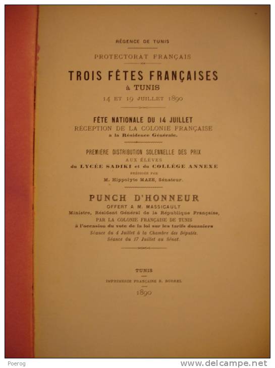 REGENCE DE TUNIS - TROIS FETES FRANCAISES A TUNIS - 1890 - PROTECTORAT FRANCAIS - TUNISIE - LYCEE SADIKI - Histoire