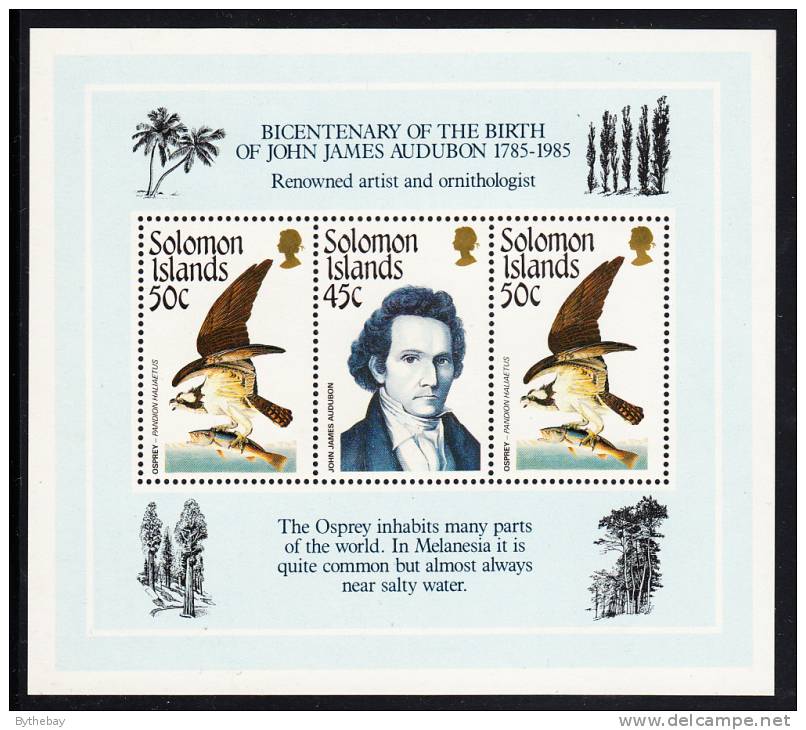 Solomon Islands Scott #556 MNH Souvenir Sheet Audubon Bicentenary - Salomoninseln (Salomonen 1978-...)