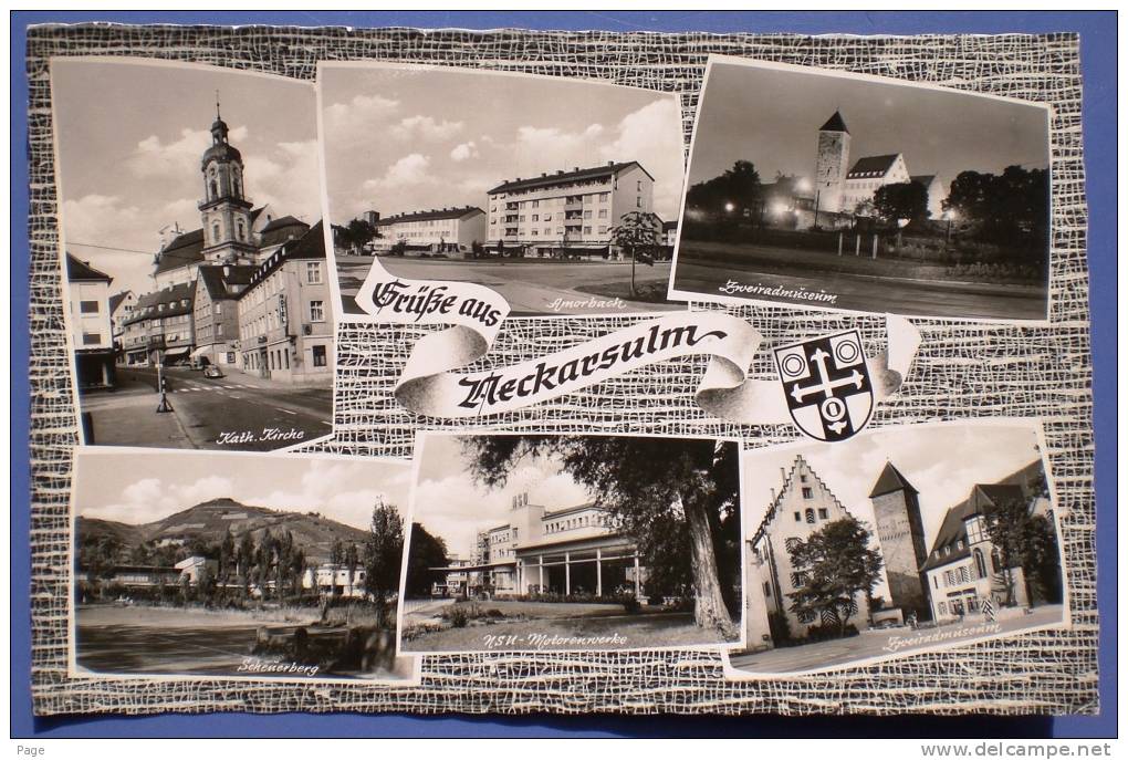 Neckarsulm,Mehrbildkarte, 1964,Amerbach,Kath.Kirche ,NSU-Motorenwerke,Scheuer Berg,Zweiradmuseum, - Neckarsulm