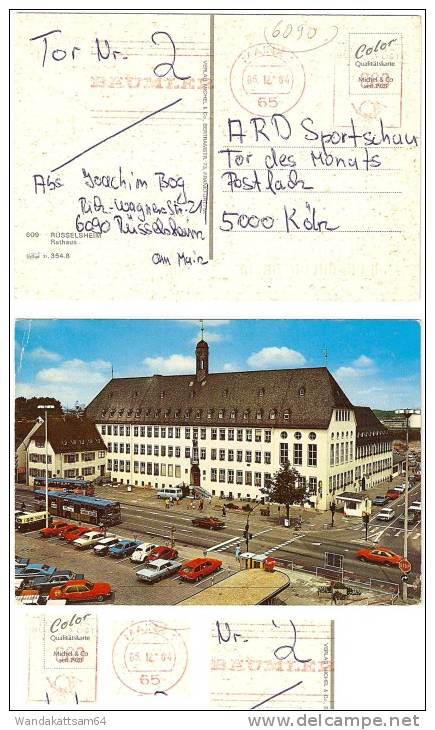 AK 3548 609 RÜSSELSHEIM Rathaus VW-Käfer Omnibus 05.12.84 65 MAINZ 1 Werbestempel BÄUMLER Nach Köln Mit1 X 060 Freistemp - Ruesselsheim