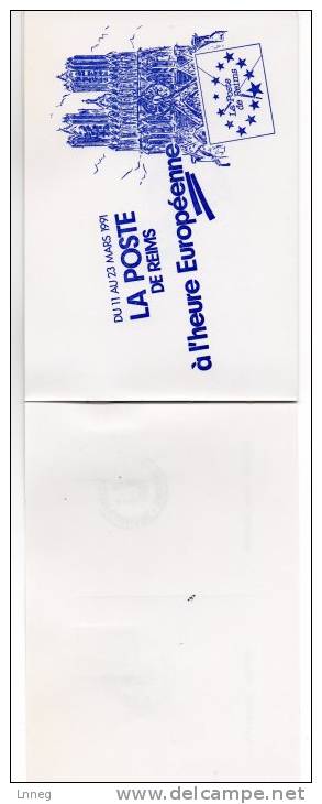 Carnet " DU 11 AU 23 MARS 1991 LA POSTE DE REIMS A L HEURE EUROPEENNE " avec le cachet des bureaux de Reims sur n° 2618