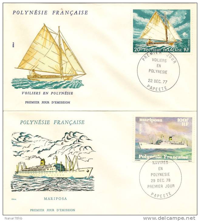 (c) Lot De 2 Enveloppes 1er Jour Navires En Polynesie, Voiliers En Polynésie (transport,bateaux) - FDC