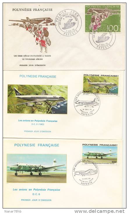 (c) Lot De 3 Enveloppes 1er Jour Avions En Polynésie - FDC