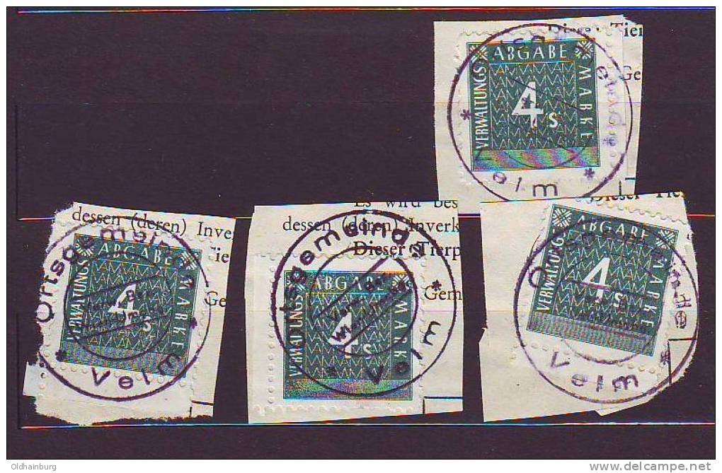 206z10: Lot Velm, 4 Stück Verwaltungsabgabemarken - Revenue Stamps