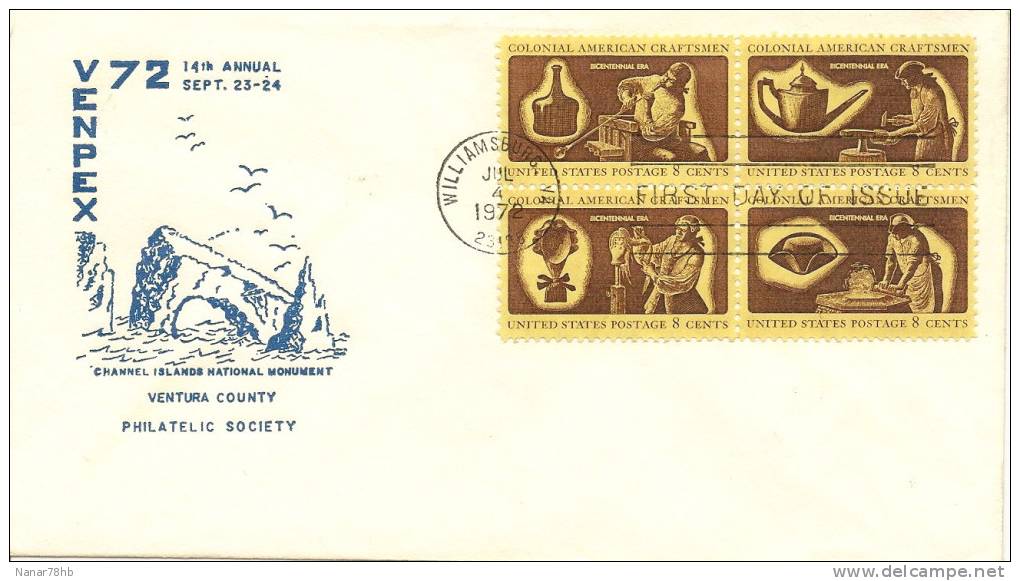 (d) Enveloppe 1er Jour Colonial American Craftsmen - 1971-1980