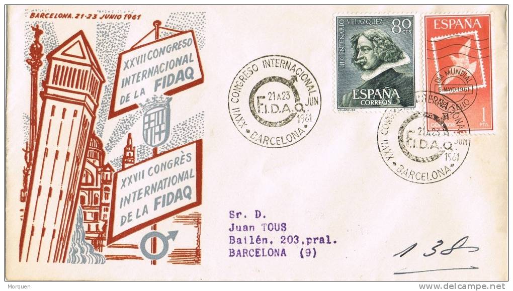 Carta Certificada BARCELONA 1961. Congreso Filatelico FIDAQ - Cartas & Documentos