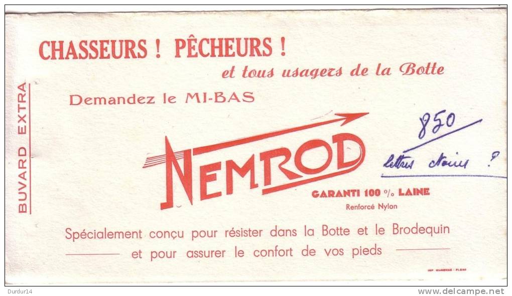 BUVARD - NEMROD - CHASSEURS ! PÊCHEURS ! Demandez  Le MI-BAS.... - N