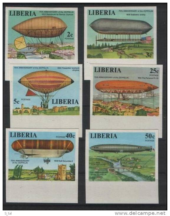 LIBERIA  Zeppelins  Set 6 Stamps Imper.  MLH - Zeppelins
