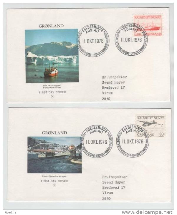 Greenland FDC Aeroplane & Ship 11-10-1976 On 2 Covers With Cachet - Autres & Non Classés