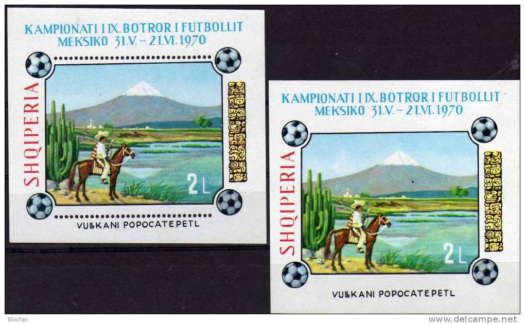 Fußball WM Mexiko 1970 Albanien Block 38 B+ D ** 14€ Vor Vulkan Popocatepetl Championat Bloc Soccer Sheet From Shqiperia - Coppa America