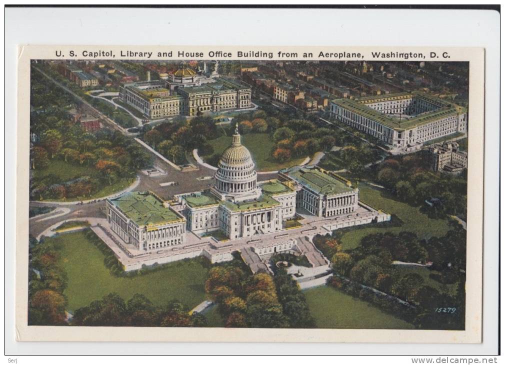 CAPITOL , LIBRARY AND HOUSE OFFICE FROM AN AEROPLANE , WASHINGTON D.C. Old PC . USA - Washington DC