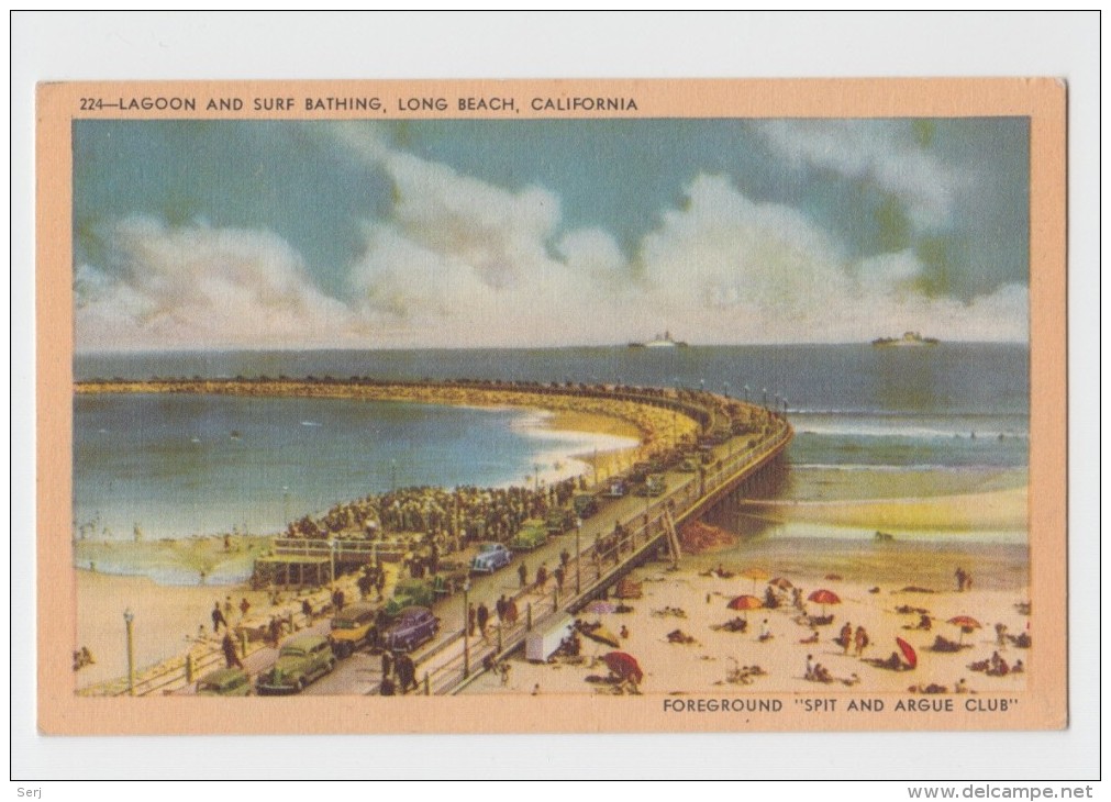 LAGOON AND SURF BATHING , LONG BEACH , CALIFORNIA . Old PC . USA - Long Beach