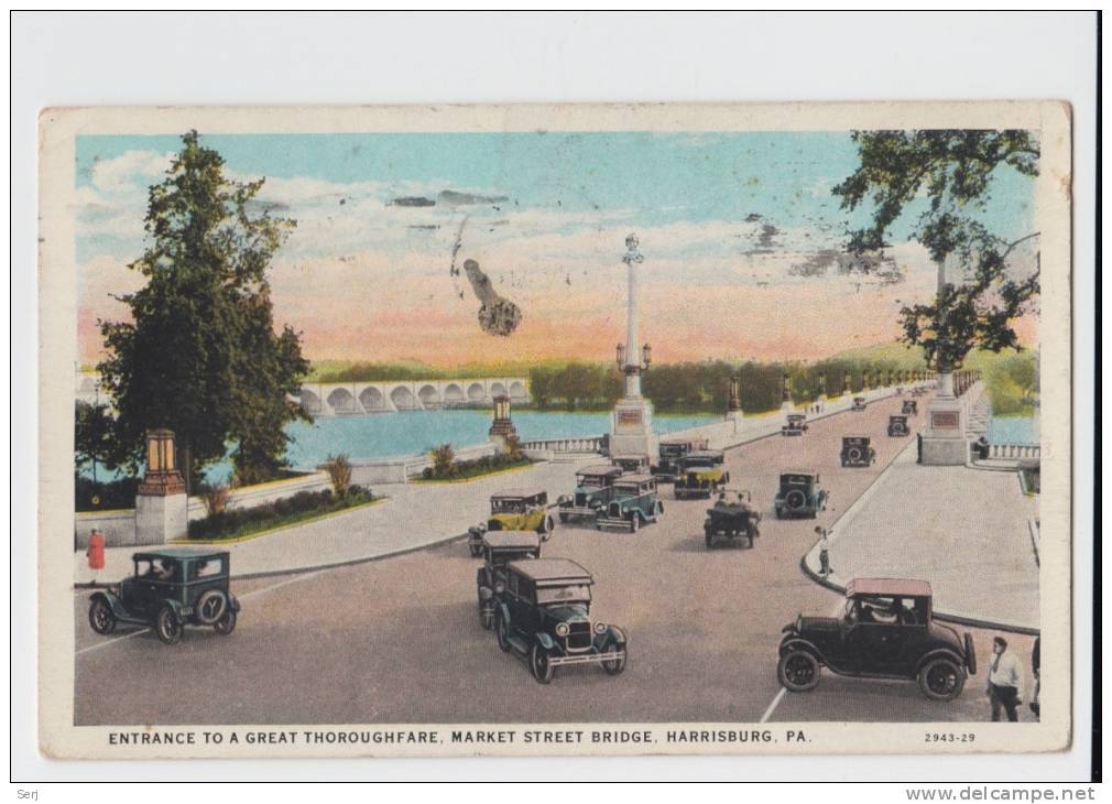 ENTRANCE TO A GREAT THOROUGHFARE , MARKET STREET BRIDGE , HARRISBURG , PA . Old PC . USA - Harrisburg
