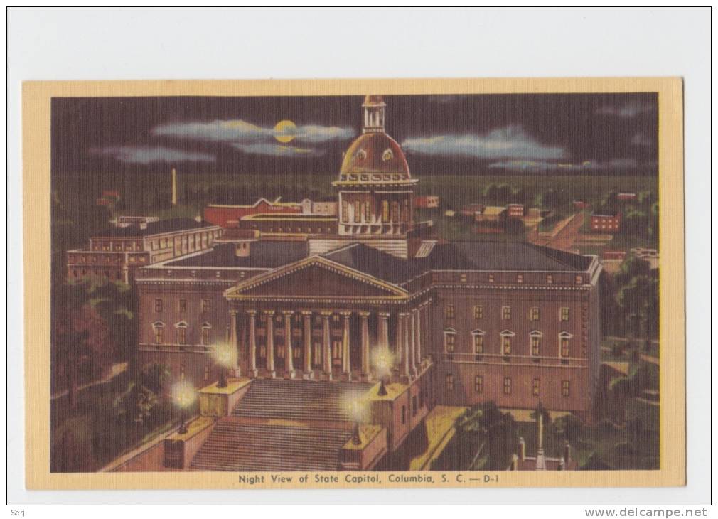 NIGHT VIEW OF STATE CAPITOL , COLUMBIA S.C. . Old PC . USA - Columbia