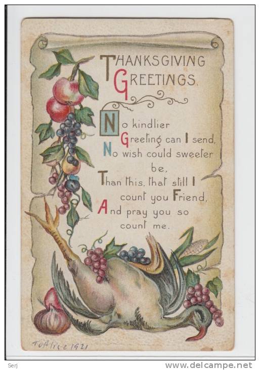 THANKSGIVING GREETINGS . Old PC . USA - Thanksgiving