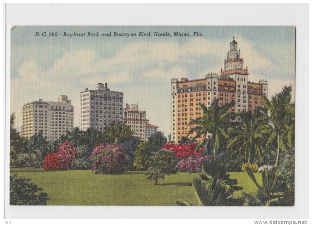 BAYFRONT PARK AND BISCAYNE BLVD. HOTELS , MIAMI , FL . Old PC . USA - Miami