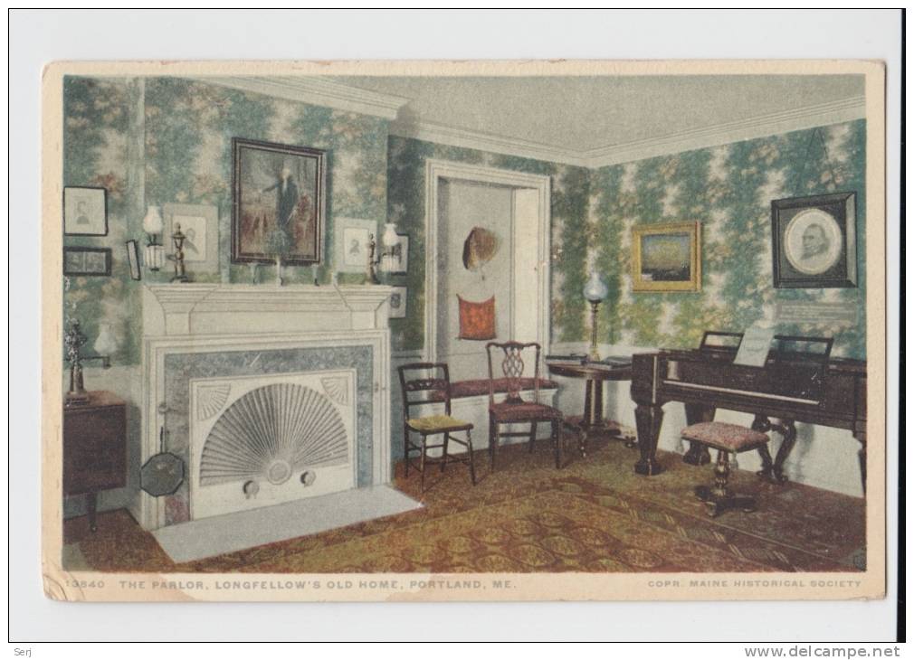 THE PARLOR , LONGFELLOW'S OLD HOME , PORTLAND , ME . Old PC . USA - Portland