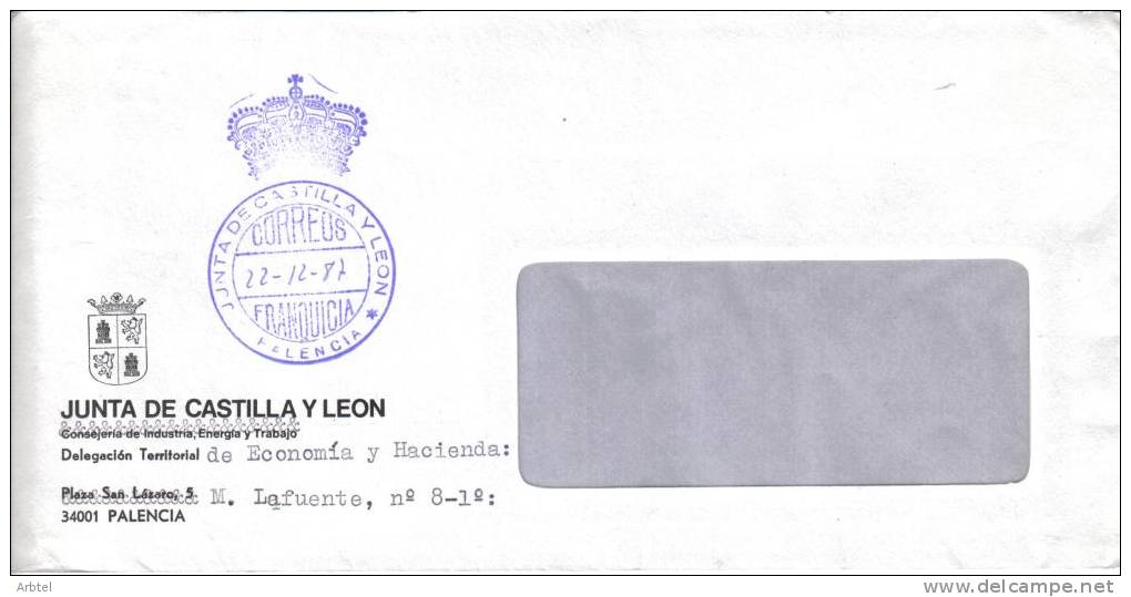 FRANQUICIA PALENCIA JUNTA DE CASTILLA Y LEON DELEGACION HACIENDA - Franchise Postale