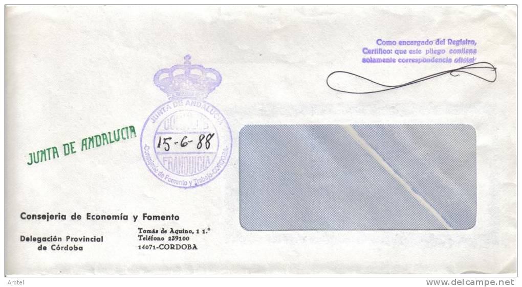 FRANQUICIA CORDOBA JUNTA DE ANDALUCIA CONSEJERIA DE FOMENTO Y TRABAJO - Franchise Postale