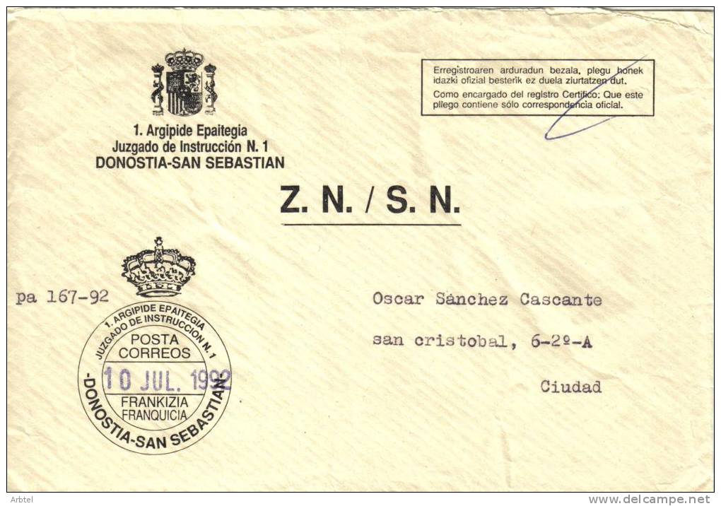 FRANQUICIA SAN SEBASTIAN GUIPUZCOA JUZGADO DE INSTRUCCIÓN 1 - Franchise Postale