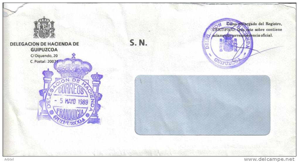 FRANQUICIA DELEGACION DE HACIENDA DE GUIPUZCOA SAN SEBASTIAN - Franchise Postale