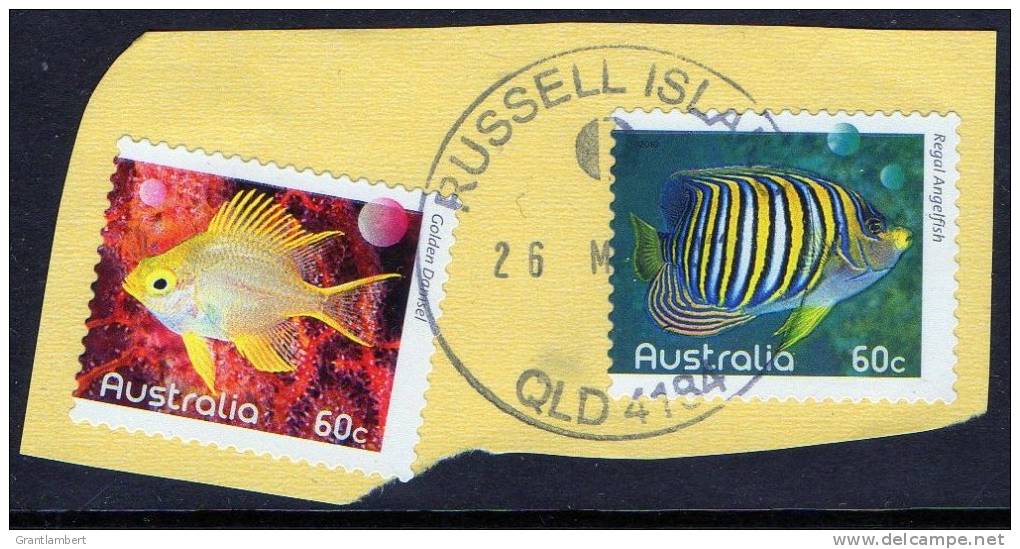 Australia 2010 Fishes Of The Reef 60c Golden Damsel &amp; Regal Angelfish Used- Russell Island Queensland Postmark - Used Stamps