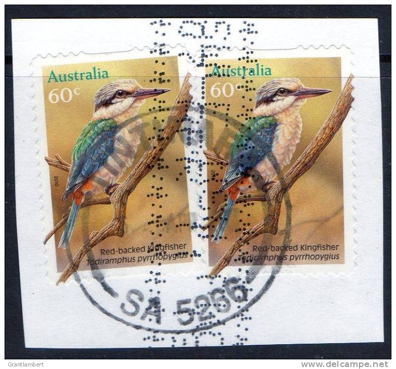 Australia 2010 60c Red-backed Kingfisher X2 On Piece - Tintinara SA 5266 Postmark - Used Stamps