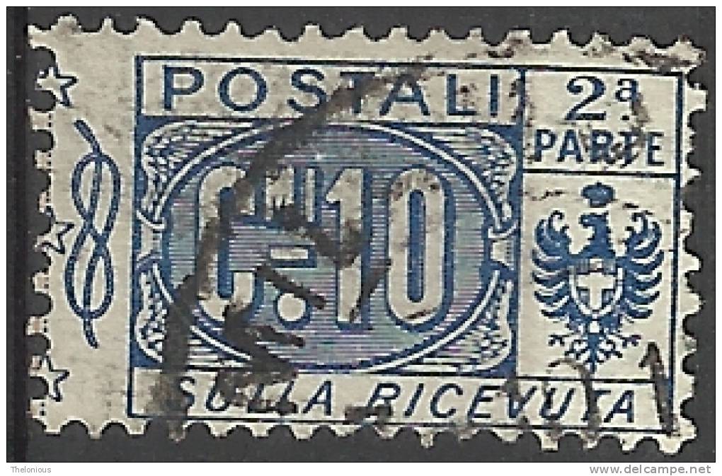 1914 10 C. - Stemma, Cifra E Nodo Di Savoia - Sezione Ricevuta - Usato - Oblitered - Paketmarken