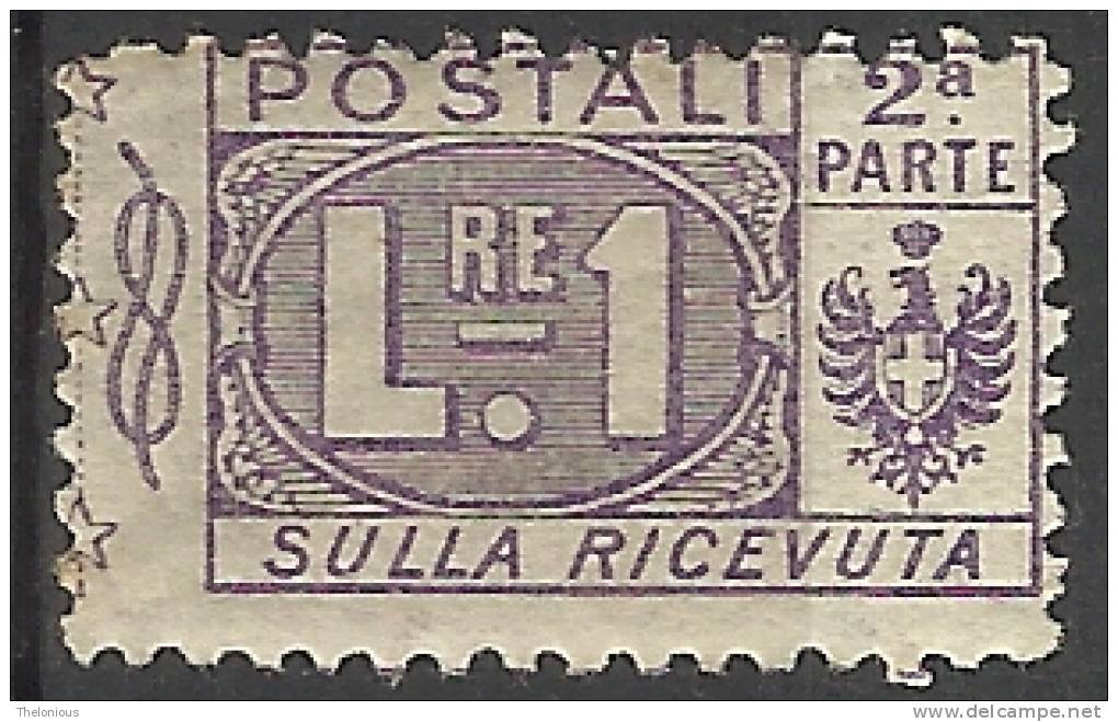 # 1914 1 L. - Stemma, Cifra E Nodo Di Savoia - Nuovo * - Colis-postaux