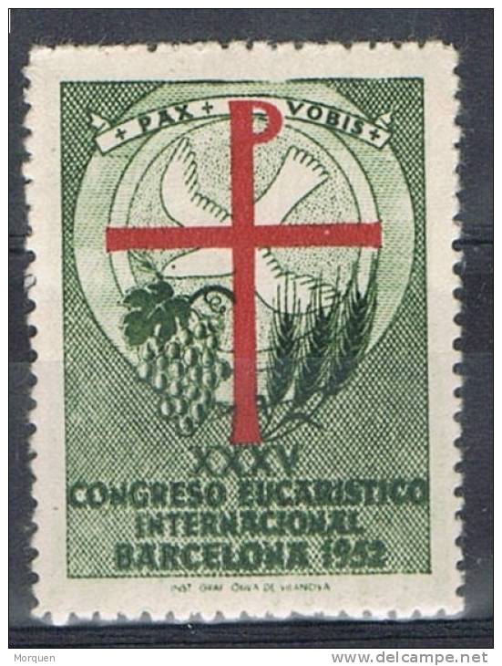 Viñeta Barcelona 1952. Congreso Eucaristico 25 Cts, Color Verde. - Errors & Oddities