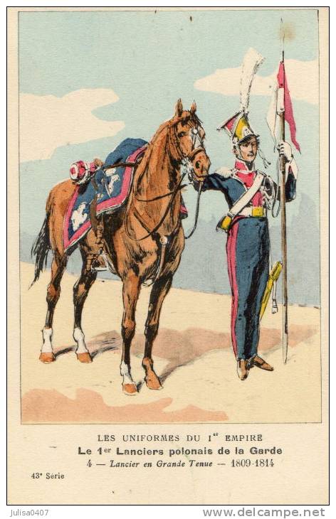 POLOGNE MILITARIE Carte Illustrée Uniformes 1er Empire Lanciers Polonais - Pologne