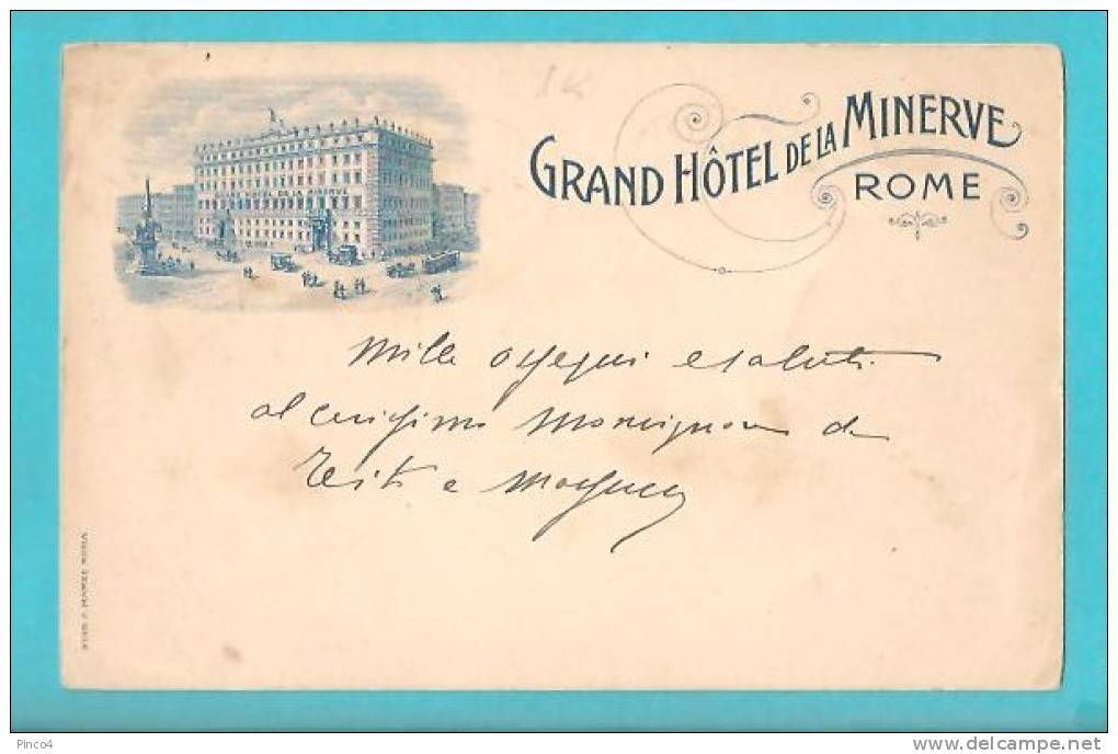 ROMA GRAND HOTEL DE LA MINERVE CARTOLINA FORMATO PICCOLO VIAGGIATA NEL 1910 - Altri & Non Classificati