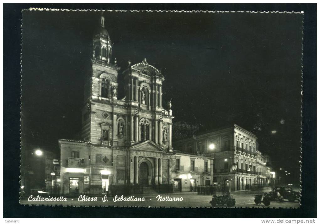 S2914 CARTOLINA ILLUSTRATA SICILIA CALTANISSETTA NOTTURNO CHIESA S. SEBASTIANO  FG. V. - Caltanissetta