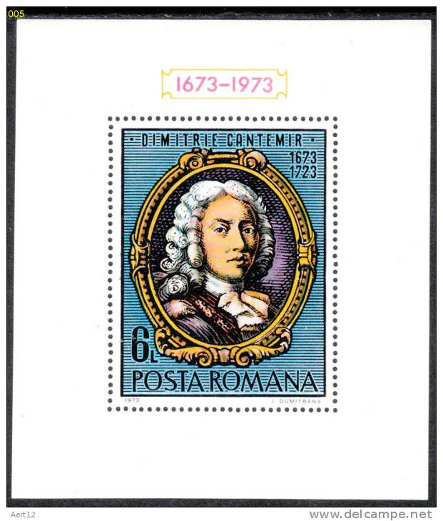 ROMANIA, 1973, Dimitrie Cantemir, Prince Of Moldavia, Writer, Portrait, Souvenir Sheet, MNH (**), Sc/Mi 2427 / Bl-105 - Neufs