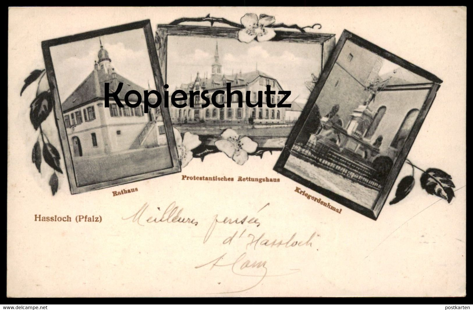 ALTE POSTKARTE HASSLOCH PFALZ PROTESTANTISCHES RETTUNGSHAUS KRIEGERDENKMAL RATHAUS Jugendhof Ansichtskarte Cpa Postcard - Hassloch