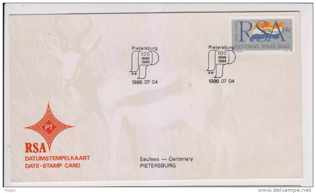 South Africa , Back Ground Image, Stag, Animals,Flag  -Stamp Card, 1986, - FDC