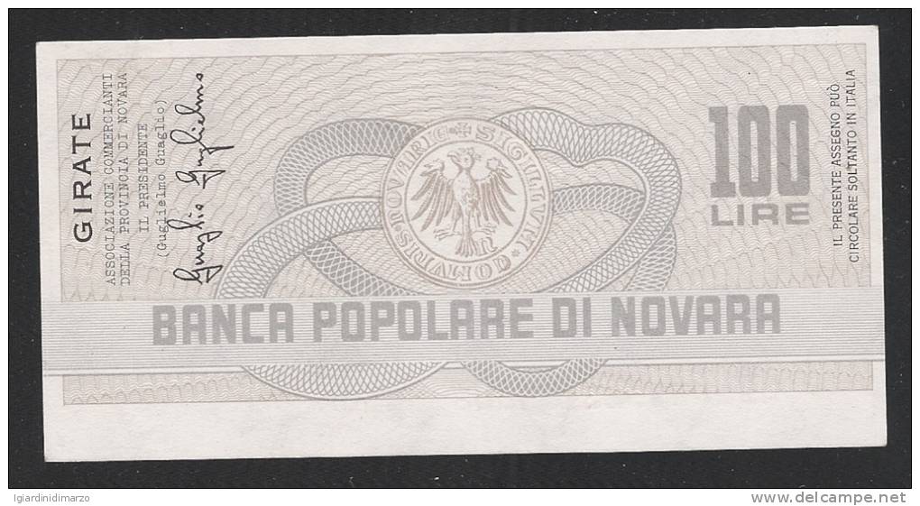 ITALIA - MINIASSEGNI - BANCA POPOLARE DI NOVARA DA LIRE 100 - NUOVO, NON CIRCOLATO - IN OTTIME CONDIZIONI. - [10] Checks And Mini-checks