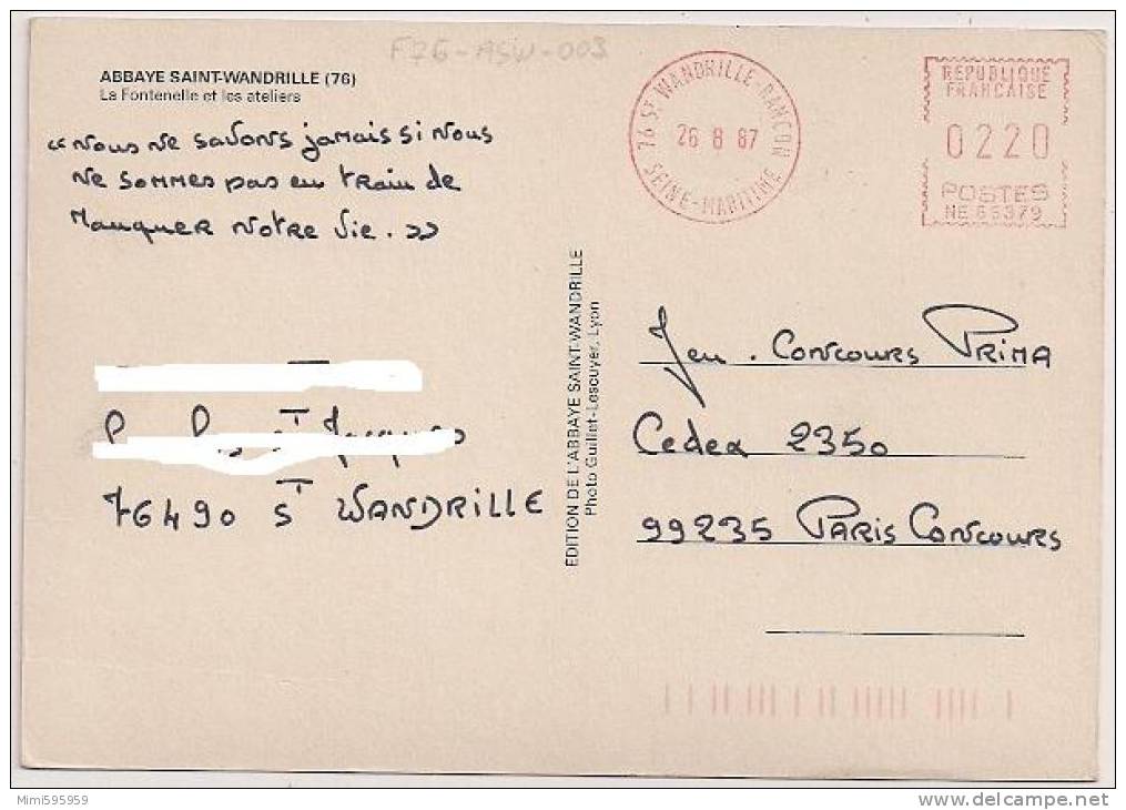 Abbaye SAINT-WANDRILLE - La Fontenelle Et Les Ateliers - Circulée 1987 - Scan Recto-verso - Saint-Wandrille-Rançon