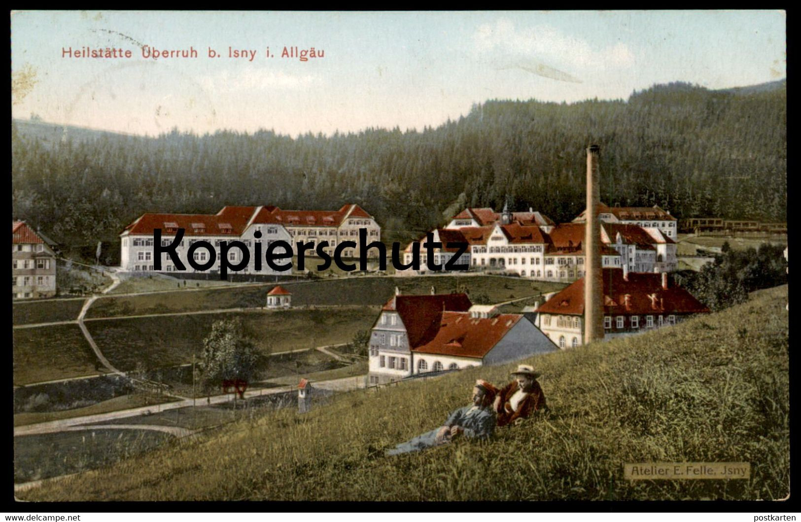 ALTE POSTKARTE HEILSTÄTTE ÜBERRUH ISNY BOLSTERNANG IM ALLGÄU ATELIER EUGEN FELLE ZWEI MÄNNER IM GRAS Men AK Postcard Cpa - Isny