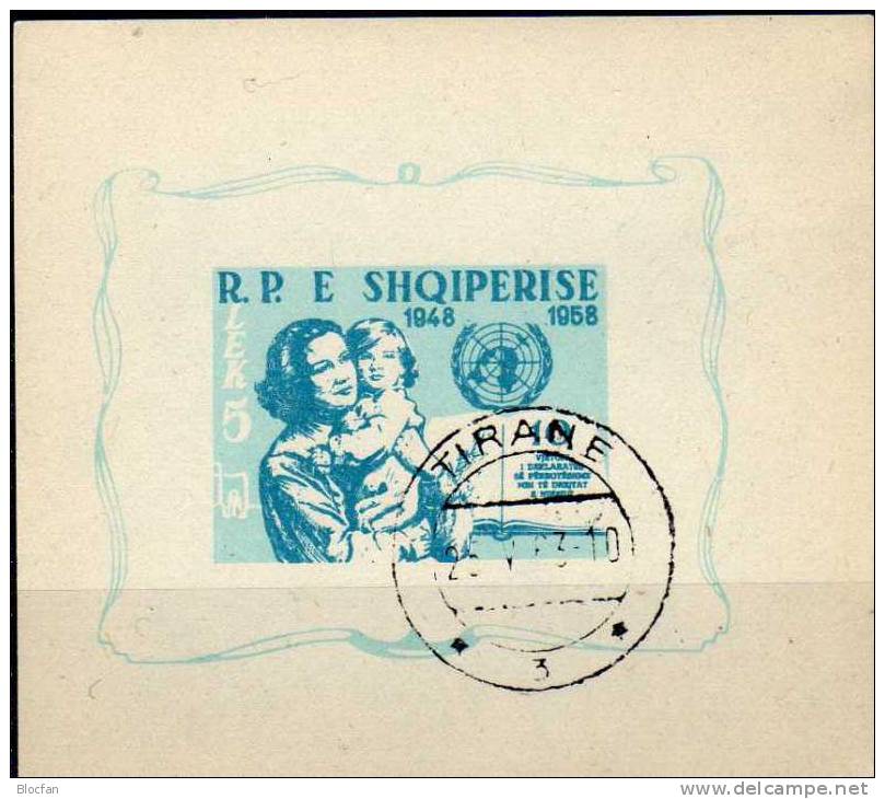 Mutter Mit Kind 1959 Albanien Block 6 ** Plus O 18€ Erklärung UNO Menschenrechte Emblem Bloc UNESCO Sheet From Shqiperia - Mother's Day