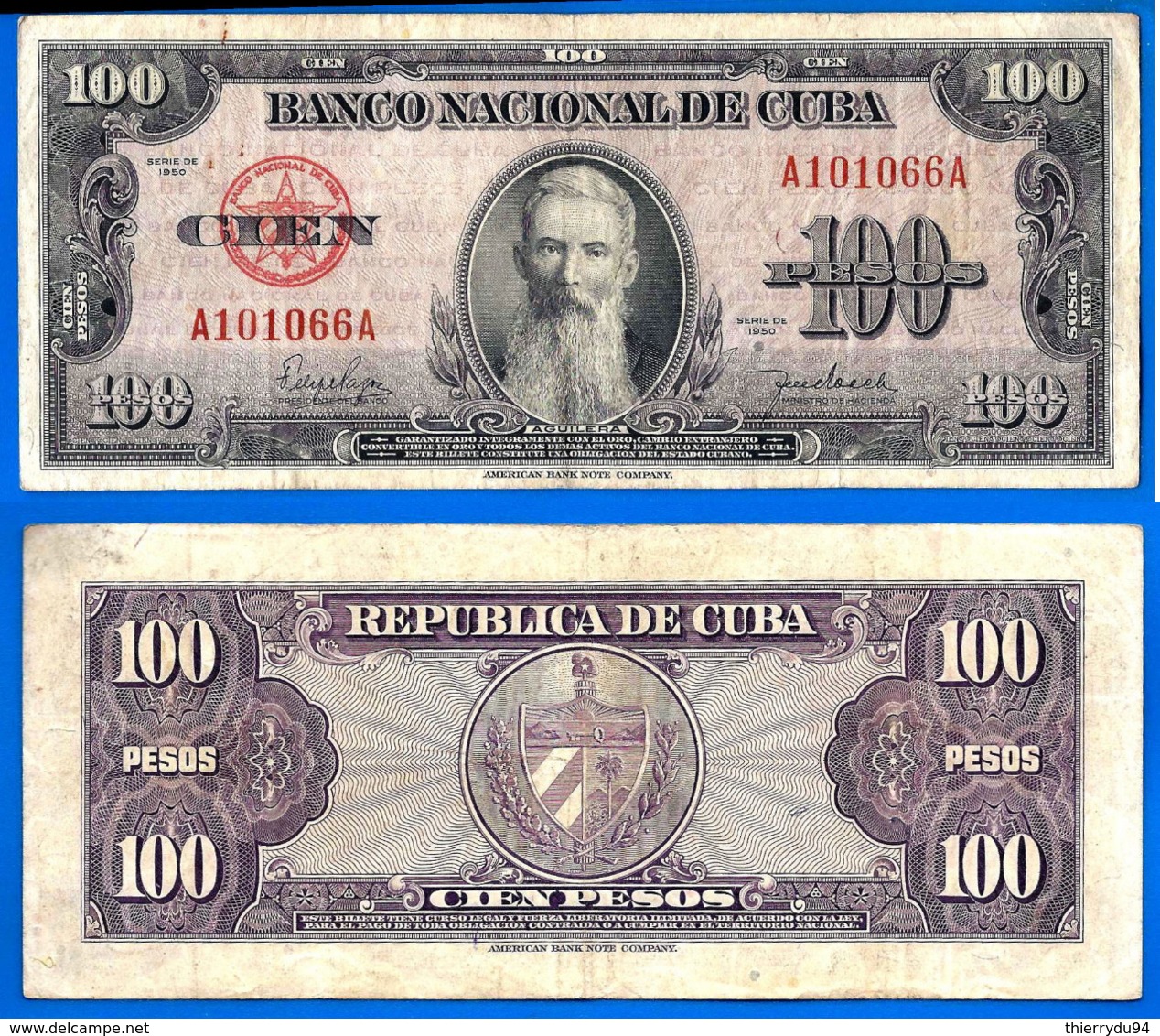 Cuba 100 Pesos 1954 Que Prix + Port Aguilera Caraibe Caribe Kuba Peso Paypal Bitcoin OK! - Cuba